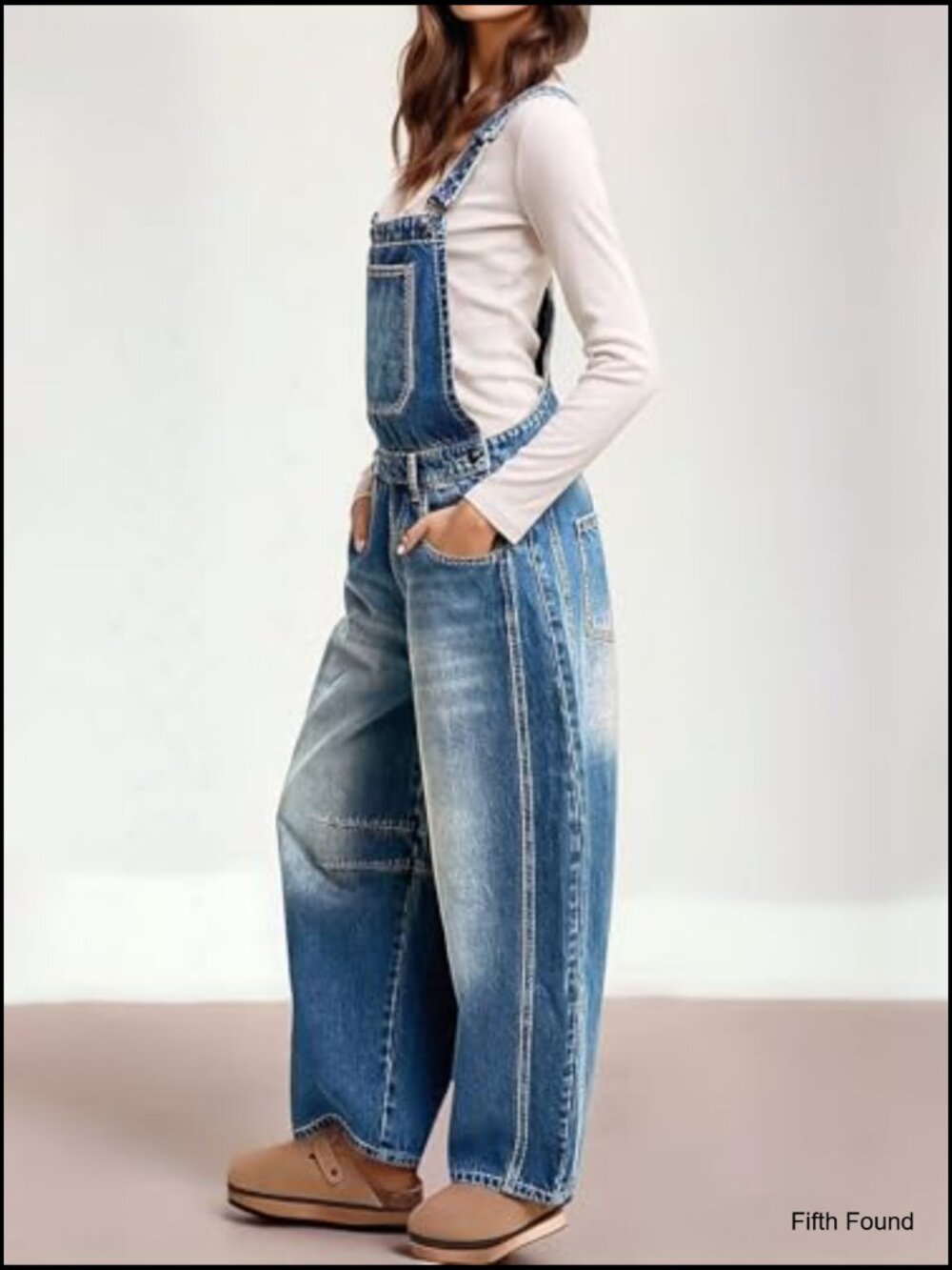 Barrel Leg Denim Overalls with Pockets Casual Jumpsuit - Picture 2 of 7